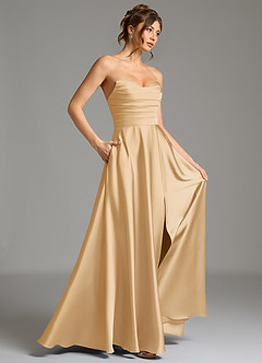 Azazie Ayla Abiti da Damigella Abito A-Line in Raso Elasticizzato Corsetto Oro image6