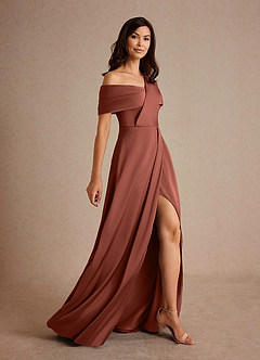 Azazie Milton Abiti per la Madre della Sposa Abito A-Line in Raso Elasticizzato Plissettato Auburn image2