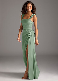 Azazie Jesaphine Bridesmaid Dresses Matcha Sheath Bow Stretch Satin Dress image6