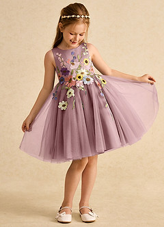 Azazie Prima Flower Girl Dresses Dusty Rose A-Line Bow Tulle Dress image3
