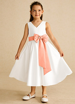 Azazie Darling Flower Girl Dresses Ivory Sunset A-Line Bow Cotton Dress image2