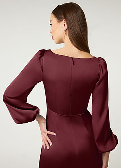 Azazie Mel Jurken voor bruidsmeisjes Jurk van Stretch Satijn met Kolom Lange mouw Cabernet image6