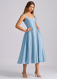 Azazie Amalie Bridesmaid Dresses Powder Blue A-Line Pleated Stretch Satin Dress image4
