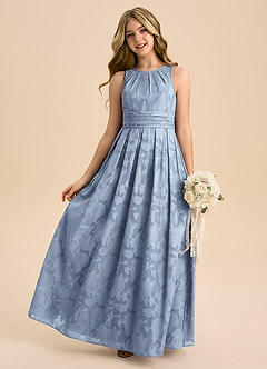 Azazie Bibiane Junior Dusty Blue A-Line Pleated Floral Burnout Dress image1