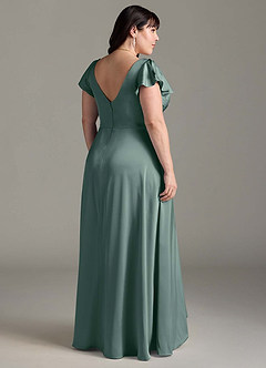 Azazie Omari Bridesmaid Dresses Eucalyptus A-Line Stretch Satin Dress image2