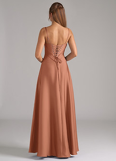 Azazie Valentine Robes de demoiselle d'honneur Robe Trapèze en Satin extensible Corset Bronze image5