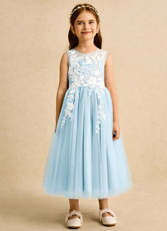 Azazie Sundae Robe Demoiselle D'honneur Fillette Robe Princesse en Dentelle Bleu Ciel image7