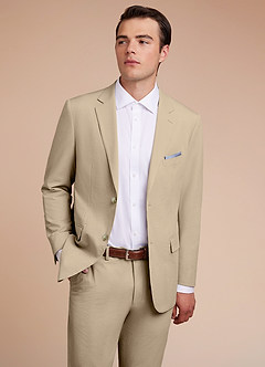 front Miles Tan Seersucker Suit Jacket