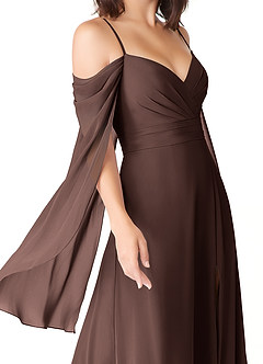 Azazie Cienna Bridesmaid Dresses Ganache A-Line Long Sleeve Chiffon Dress image6
