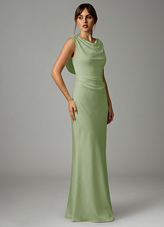 Azazie Kieryn 신부 들러리 드레스 인어 주름진 스트레치 새틴 바닥 길이 드레스 image4