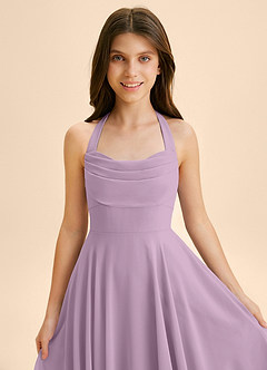 Azazie Kady Junior Vestido de Glicinia de Gasa de Corte en A con Escote de Corazón image4