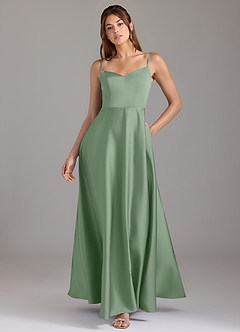 Azazie Marley Brautjungfernkleider Wandelbar A-Linie Schulterfrei Stretch-Satin Kleid Matcha image1