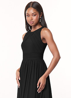 Azazie Harper Bridesmaid Dresses Black A-Line Pleated Chiffon Dress image5