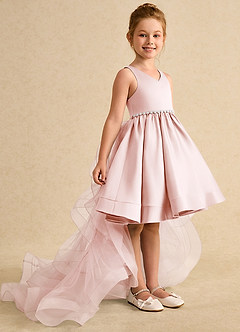Azazie Julietta Flower Girl Dresses Blushing Pink Ball-Gown Convertible Tulle Dress image3