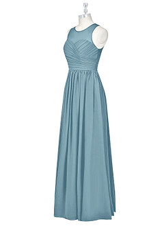 Azazie Nina Bridesmaid Dresses Moody Blue A-Line Pleated Chiffon Dress image8