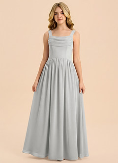 Azazie Drew Junior Silver A-Line Pleated Stretch Satin Dress image5