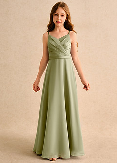 Azazie Umina Girls Formal Abiti da Ragazza di Fiori Abito A-Line in Raso Opaco Plissettato Verde Muschio image6