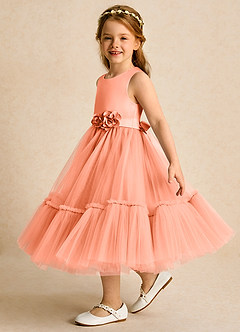 Azazie Miracle Flower Girl Dresses Sunset A-Line Bow Matte Satin Dress image3