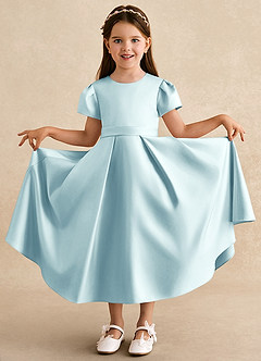 Azazie Princess Flower Girl Dresses Sea Glass A-Line Pleated Matte Satin Dress image3
