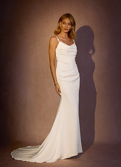 Azazie Cheri Vestidos de novia Vestido de Diamante Blanco de Satén con cara trasera de crepé de Corte Sirena con Lentejuelas Corazón image3