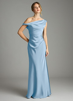 Azazie Emerson Bridesmaid Dresses Powder Blue Mermaid Off the Shoulder Stretch Satin Dress image1