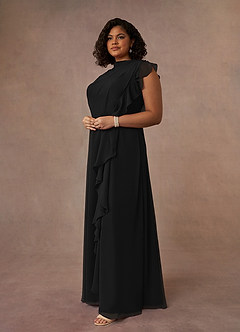 Azazie Narine Mother of the Bride Dresses Black A-Line High Neckline Pleated Chiffon Dress image15