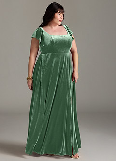 Azazie Bondi Bridesmaid Dresses Eucalyptus A-Line Side Slit Velvet Dress image9