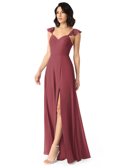 Azazie Everett Bridesmaid Dresses Merlot A-Line V-neck Ruched Chiffon Dress image3