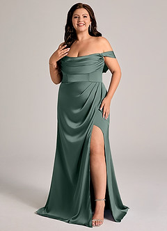 Azazie Johana Brautjungfernkleider Wandelbar Meerjungfrau-Linie Schulterfrei Stretch-Satin Kleid Seemoos image8