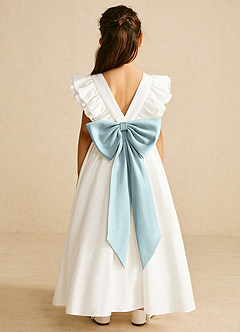 Azazie Aero Blumenmädchenkleider A-Linie Plissee Baumwolle Kleid Elfenbein Nebel image1