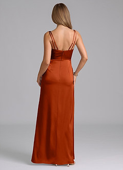 Azazie Leo Final Sale Paprika Sheath Pleated Stretch Satin Dress image2