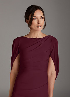 Azazie Bellona Mother of the Bride Dresses Cabernet Sheath Boatneck Luxe Knit Dress image6