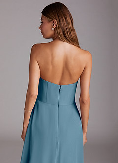 Azazie Wren 신부 들러리 드레스 A라인 스트랩리스 쉬폰 티 길이 드레스 image8