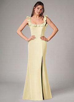 Azazie Callie Bridesmaid Dresses Lemon Sorbet Mermaid Side Slit Chiffon Convertible Dress image1