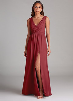 Azazie Tanicia Bridesmaid Dresses Pomegranate A-Line Pleated Chiffon Dress image1