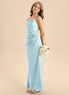 Azazie Renna Junior Linia A Pofałdowany Satyna elastyczna Długość podłogi Młodsza druhna Sukienka image3