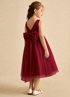 Azazie Winnie Flower Girl Dresses Burgundy Ball-Gown Bow Tulle Dress image3