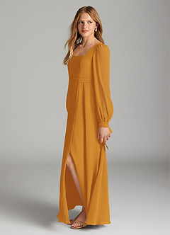 Azazie Leonia Junior Butterscotch A-Line with Pockets Chiffon Dress image3