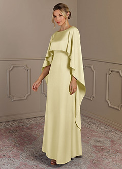 Azazie Eli Mother of the Bride Dresses Lemon Sorbet Sheath Boatneck Stretch Satin Dress image3