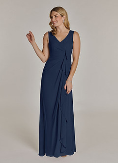 Azazie Manuella Mother of the Bride Dresses Dark Navy A-Line V-Neck Pleated Chiffon Dress image10
