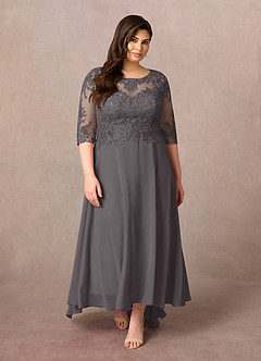 Azazie Monza Mother of the Bride Dresses Steel Grey A-Line Lace Chiffon Dress image7