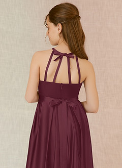 Azazie Arianthe Junior Cabernet A-Line with Pockets Matte Satin Dress image7