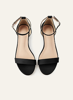 front Matching Color Matte Satin Single Strap Ankle Buckle Block Flat Sandals