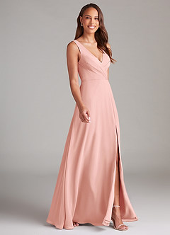 Azazie Nelly Bridesmaid Dresses Rosette A-Line Pleated Chiffon Dress image3
