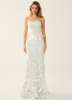 Wrensincia White 3D Flower Lace Satin Prom Dress image6