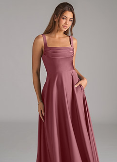 Azazie Shaude Bridesmaid Dresses Desert Rose A-Line Pleated Stretch Satin Dress image2