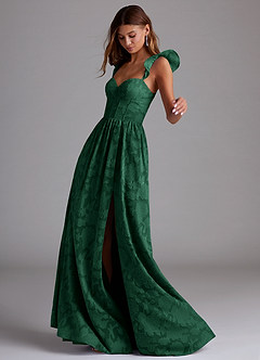 Azazie Denisse Brautjungfernkleider A-Linie Gestreift Blumen-Burnout Kleid Dunkelgrün image2