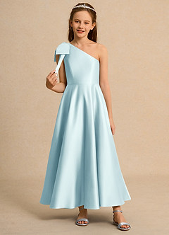 Azazie Guppy Girls Formal Flower Girl Klänningar Klänning A-Line i Matt satäng One-shoulder image3