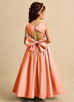 Azazie Nellia vestidos de niña de las flores Vestido de Atardecer de Satin Mate de Corte En A con Lazo image1