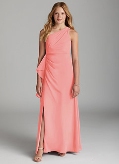 Azazie Maive Junior Coral A-Line Pleated Chiffon Dress image2